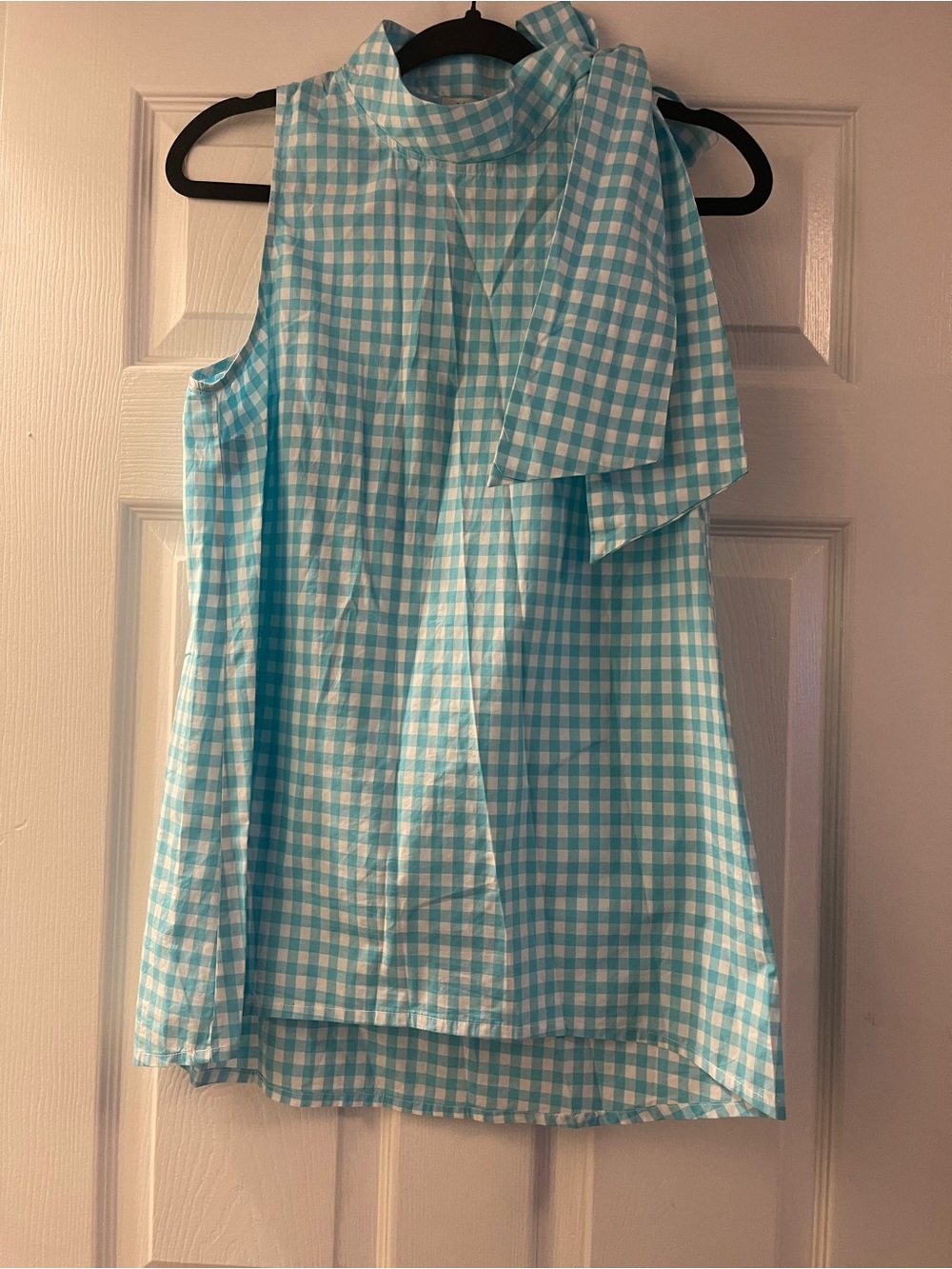 Tyler Böe Blue Gingham Bow Neck Tunic Top Medium